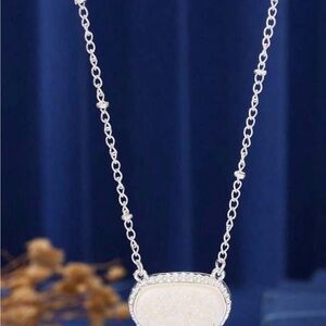 Silver Drusy Pendant Necklace in White - Women's Jewelry